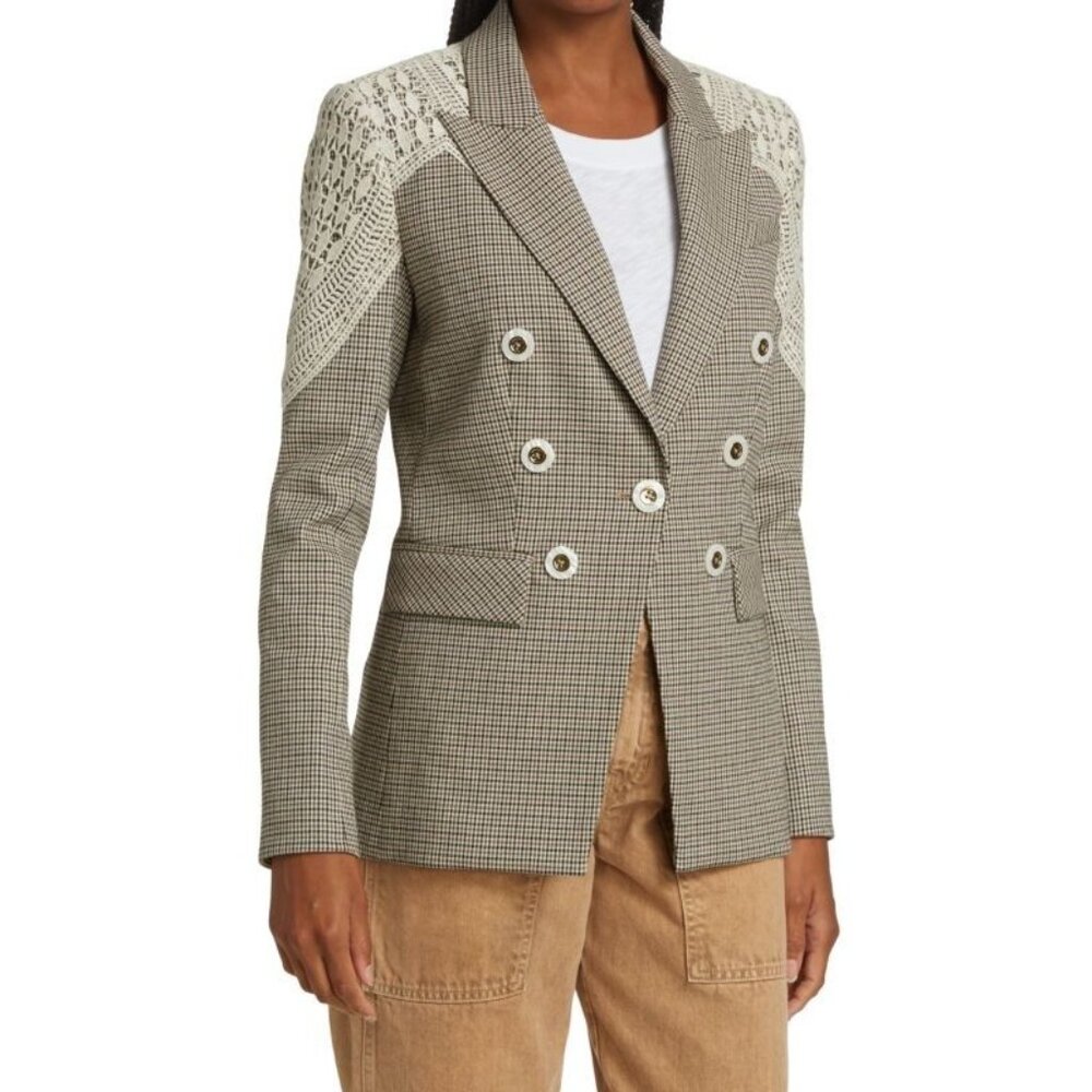 Veronica Beard Faithon Dickey Blazer in Camel Multi Crochet Trim Jacket 0 - Picture 8 of 9
